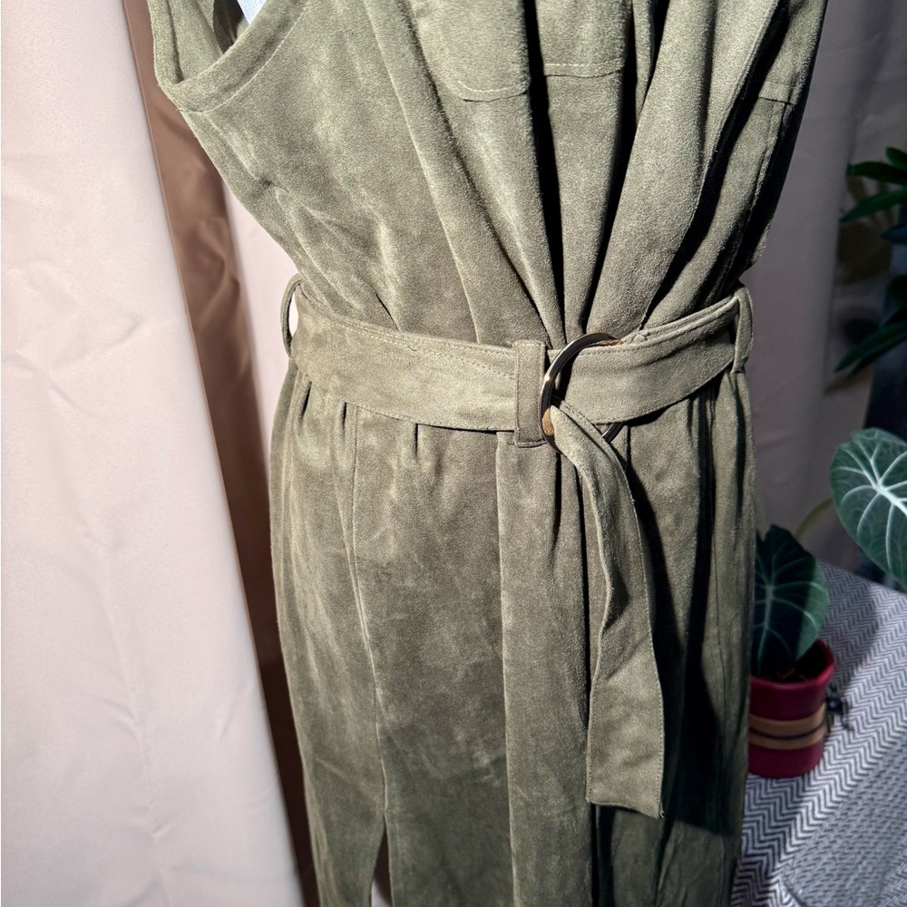 Chico's Olive Green Faux Suede Belted Longline Duster Vest - Size 2/Large - EUC - Picture 6 of 14